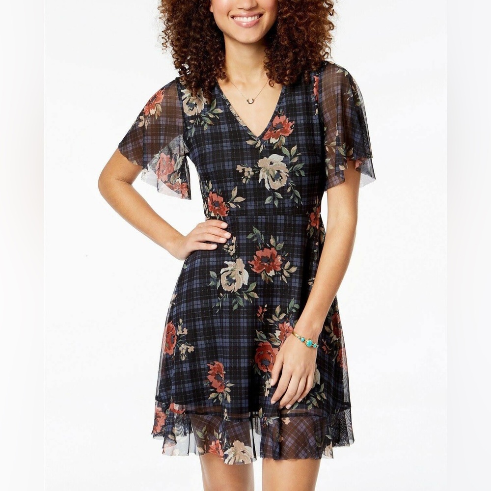 American Rag Juniors Tie-Back Fit Flare Dress Black Combo Size Extra Large